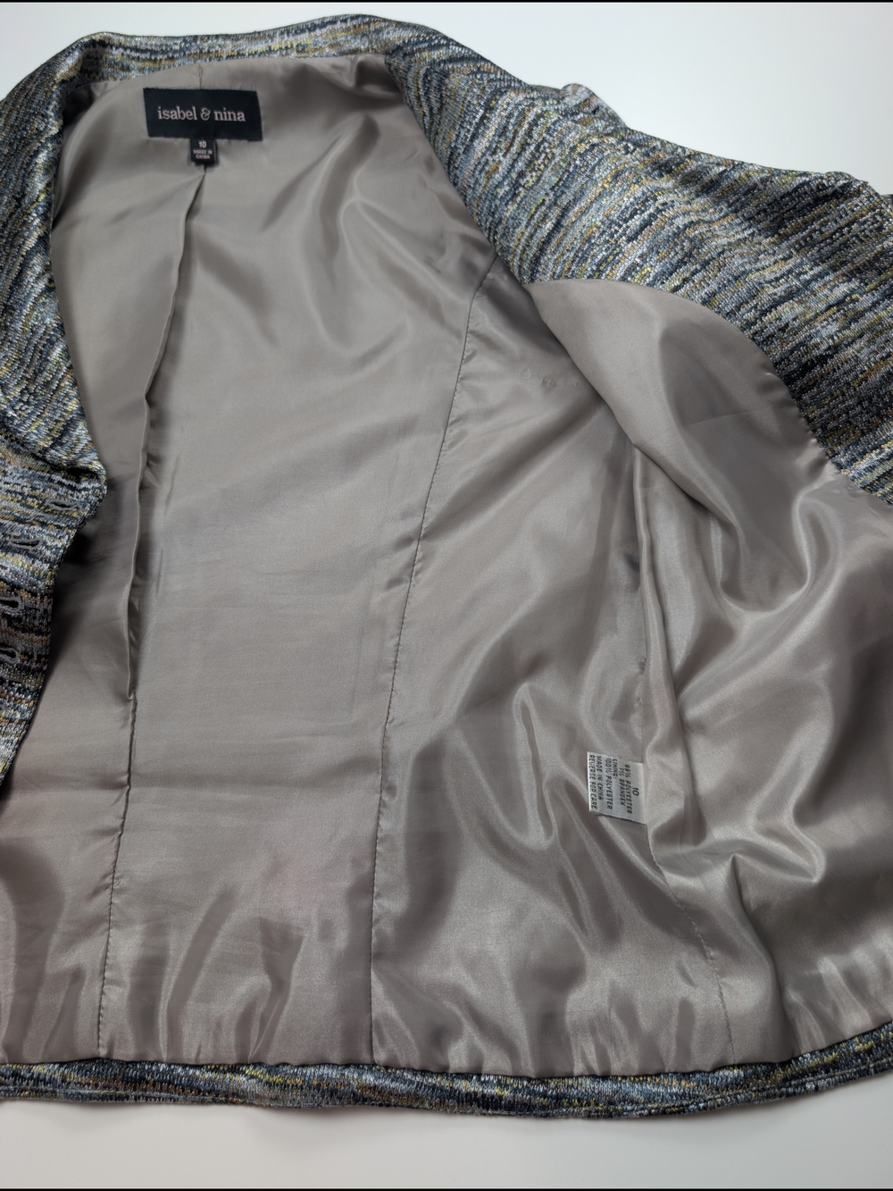 Isabel & Nina Womens Tweed Skirt Suit Set Metallic Gold Gray Size 10 EUC - Picture 4 of 15